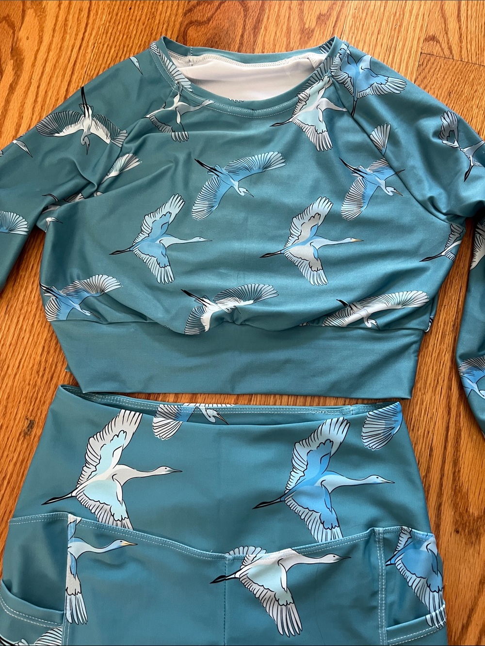 Crane Bird Women's Yoga Set - Long Sleeve Top & Leggings - Anthro inspired